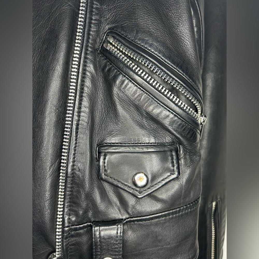 ALLSAINTS Black Sheep Leather Moto Biker Jacket Cropped Size 4 - Picture 14 of 16